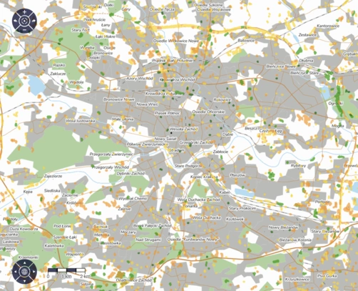 Mapa zmian pokrycia terenu – Kraków w latach 2019-2021