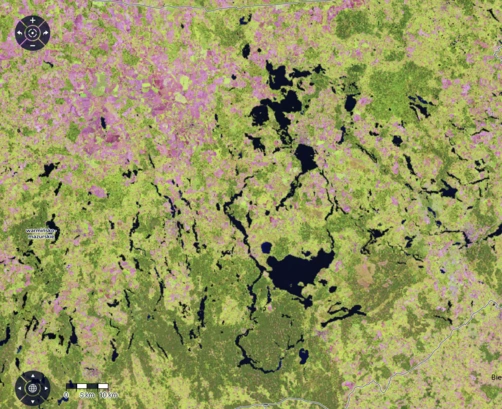 Krajowa mozaika Sentinel-2 SWIR kanały 11-8-4 – Mazury 2021