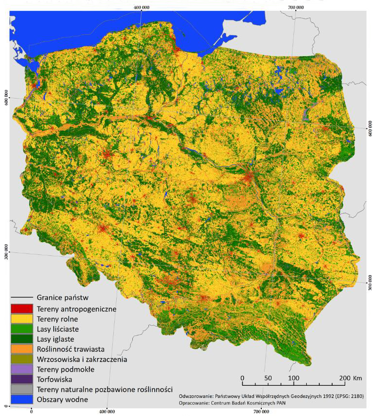 Mapa pokrycia terenu Polski 2022