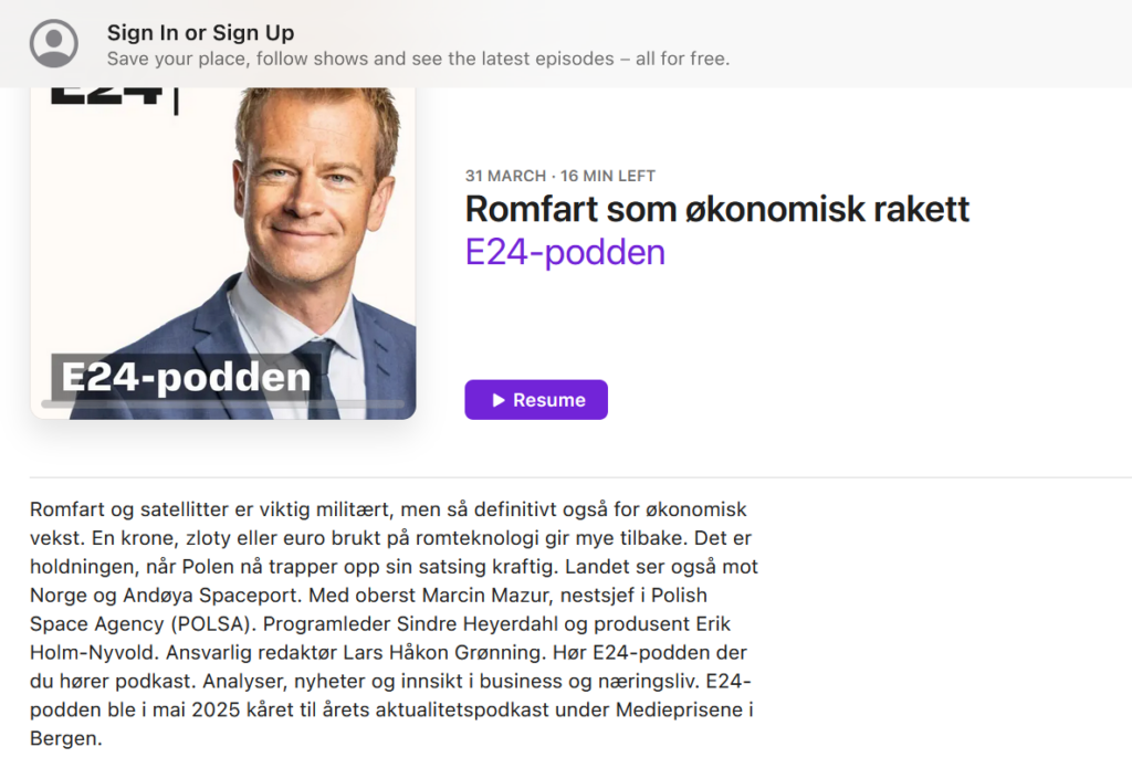 Norwegowie zainteresowani polskimi planami inwestowania w kosmos